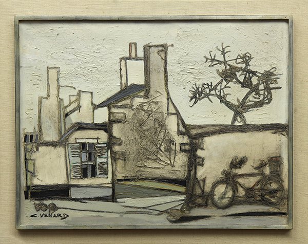 Painting by Claude Venard: Claude Venard (French, 1913-1999), Street Scene, oil on canvas, signed lower left, canvas: 26"h x 33.5"w, overall (with frame): 30.75"h x 38.5"w
