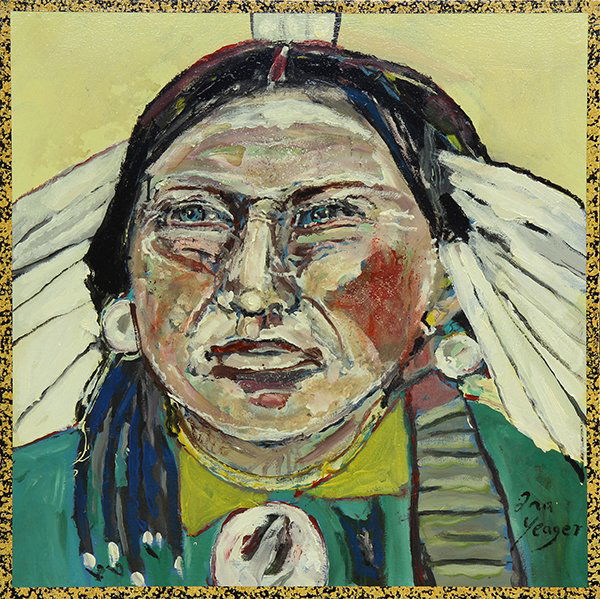 Painting by Ira Yeager: Ira Yeager (American, b. 1938), Portrait of an Indian, oil on canvas, signed lower right, canvas (unframed): 36"h x 36"w