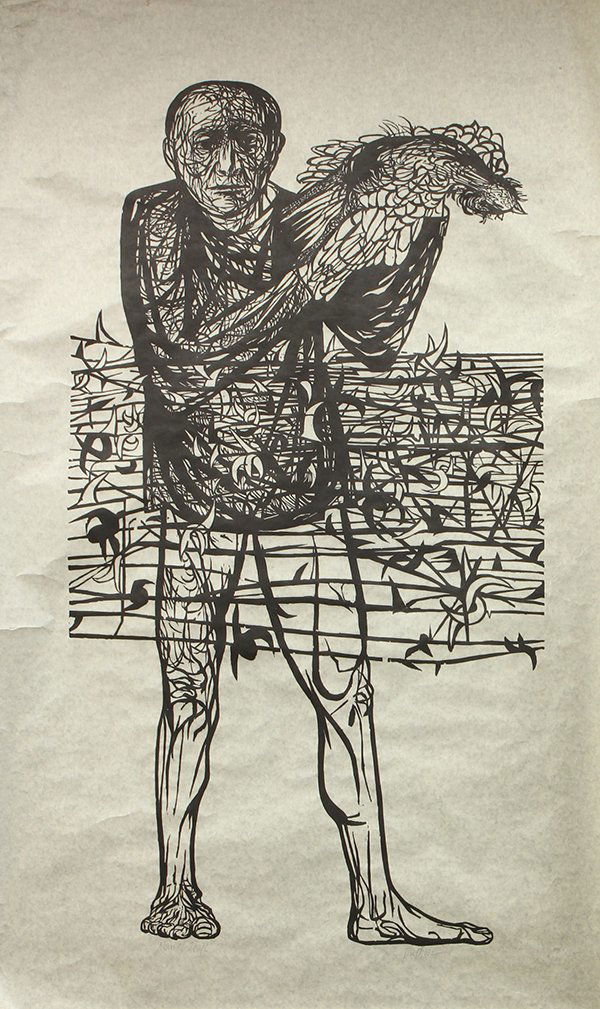 Print, Leonard Baskin, Man of Peace: Leonard Baskin (American, 1922-2000), "Man of Peace," 1952, woodcut, pencil signed lower right, titled lower left, image: 59"h x 30.75"w, sheet (unframed): 72"h x 40"w