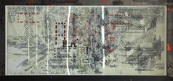 Print by Judy Pfaff: Judy Pfaff (American, b.1946), ''Imperial Hotel,'' 2005, etching, relief and encaustic in colors on wove paper, signed and dated lower right, titled lower center, published by Tandem Press (Madison, W