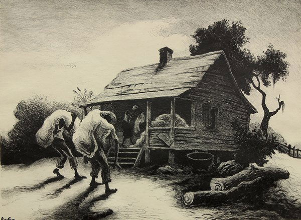 Print, Thomas Hart Benton, Back from the Fields: Thomas Hart Benton (American, 1889-1975), Back from the Fields, 1945, lithograph, pencil signed lower right, image: 9.5"h x 12.75"w, overall (framed): 14.5"h x 18.5"w