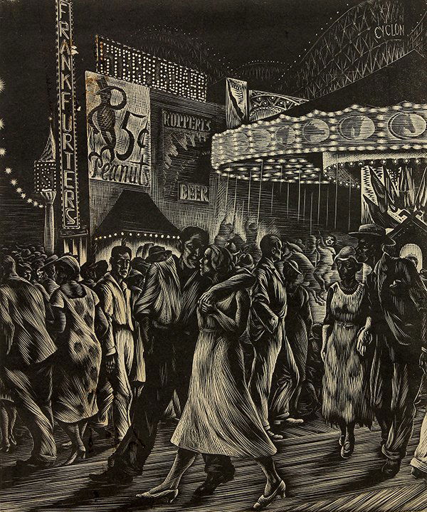 Print, Isaac Friedlander, Merry Go Round: Isaac Friedlander (American, 1890-1968), "Merry Go Round," 1932, engraving, pencil signed lower right and dated, titled lower center, trial proof, image: 11.75"h x 10"w, overall: 23"h x 19"w