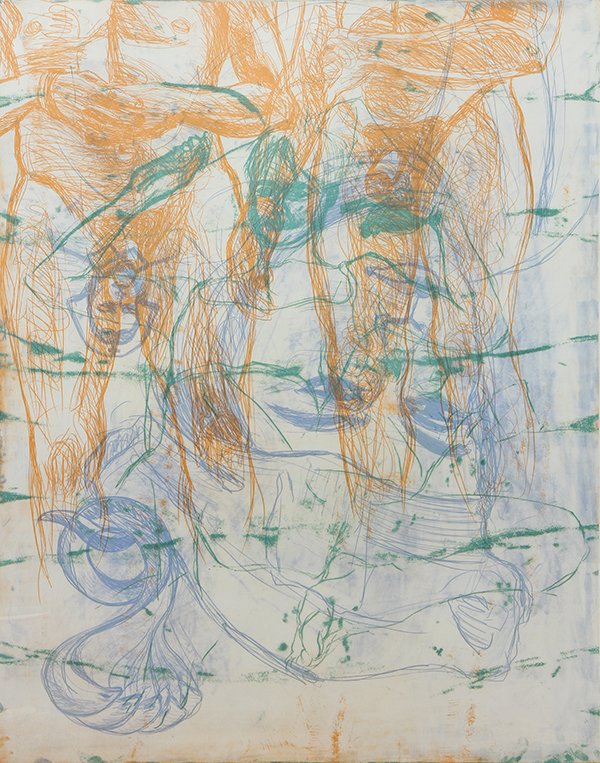 Print, David Salle, Untitled from Grandiose Synonym for: David Salle (American, 1952), "Untitled" from Grandiose Synonym for Church Series, 1985, color etching with aquatint, pencil signed lower right, edition 10/17, image: 47.25"h x 37.5"w, overall (with f