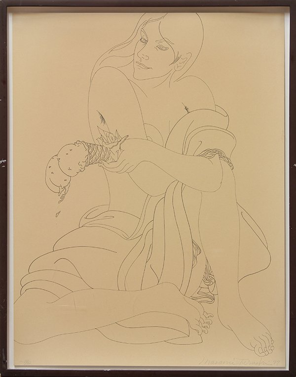 Print, Masami Teraoka, Japanese Woman with Ice Cream: Masami Teraoka (Japanese, b. 1936), Untitled (Japanese Woman with Ice Cream Cone), 1977, lithograph, pencil signed lower right, edition 11/52, sheet: 22"h x 17"w, overall (with frame): 24.25"h x 19"w