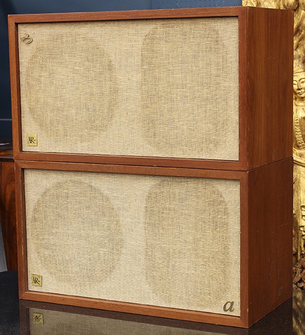 (lot of 2) Mid-Century AR (Acoustic Research) stereo: (lot of 2) Mid-Century AR (Acoustic Research) stereo speakers, each having a teak frame, 13.5"h x 24"w x 11.5"d