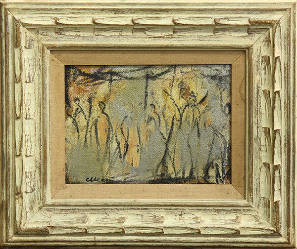 Painting by Pascal Cucaro: Pascal Cucaro (American, 1915-2004), Abstract Figures, oil on canvas, signed lower left, overall (with frame): 17.25''h x 20.25''w