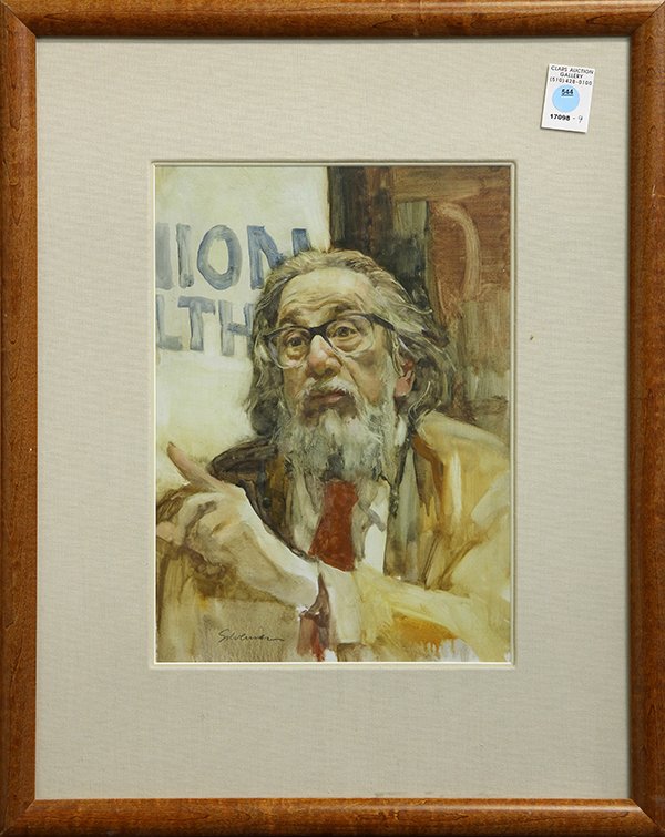 Watercolor, Burton Philip Silverman: Burton Philip Silverman (American, b. 1928), "The Philosopher," watercolor, signed lower left, overall (with frame): 23.5"h x 18.5"w