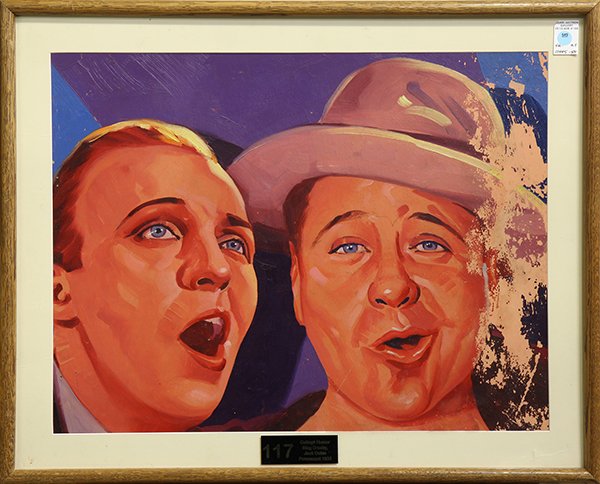 Painting, Irving Sinclair: Irving Sinclair (American, 1895-1969), "College Humor-Bing Crosby, Jack Oakie, Paramount, 1933," oil on board, (vintage movie illustration), unsigned, sight: 19.75"h x 25.5"w, overall: 25.25"h x 31"w