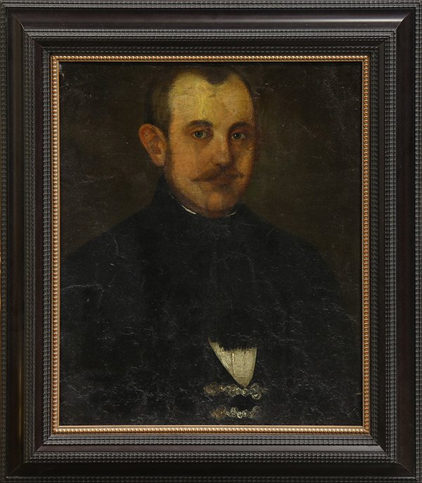 Portraits, Continental School (18th c.): (lot of 2) Continental School (18th century), Portrait of Man, and Portrait of Woman, oils on canvas, unsigned, overall (with frames): 30"h x 25.25"w