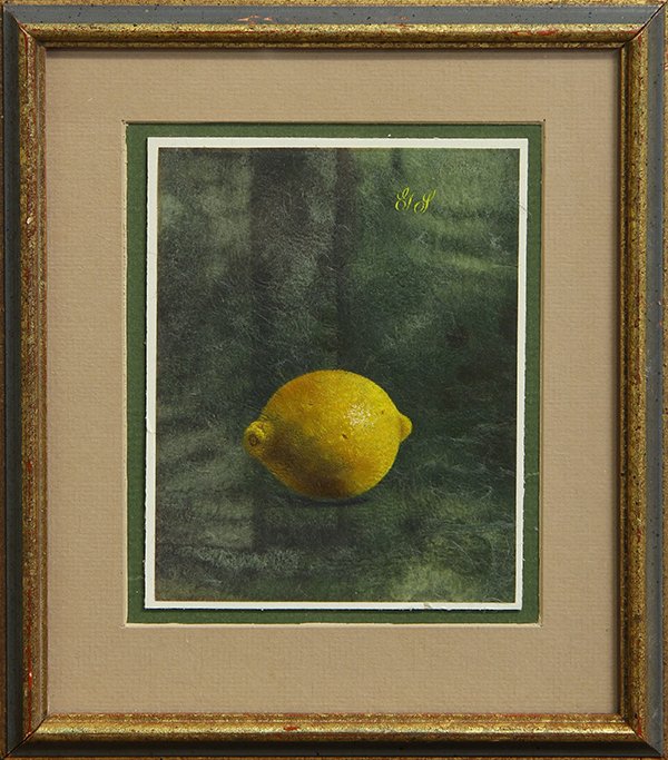 Work on paper, Gerald Paul Stinski: Gerald Paul Stinski (American, b.1929), "Lemon," oil on cardboard, signed upper right, size: 5.25"h x 4.25"w, overall (with frame): 8.5''h x 7.5''w