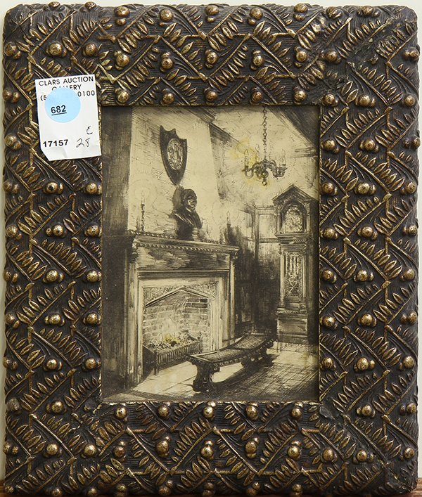 Print, The Quiet Fireplace: Continental School (19th c.), The Quiet Fireplace, engraving, overall (framed): 10.5"h x 9"w