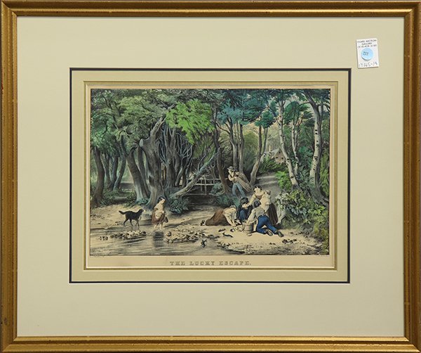 Print, Nathaniel Currier, The Lucky Escape: Nathaniel Currier (American, 1813-1888), "The Lucky Escape," lithograph in colors, overall (framed): 22"h x 25.75"w