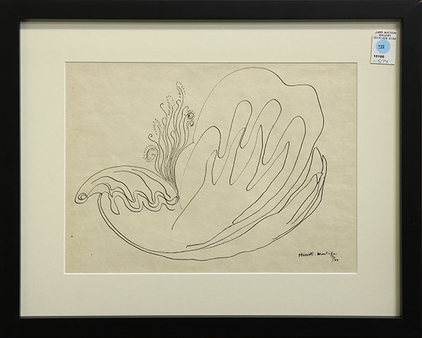 Print in the Manner of Henri Matisse: Manner of Henri Matisse (French, 1869-1954), Oyster Shell, 1944, lithograph, signed lower right and dated, overall (framed): 18"h x 21.5"w
