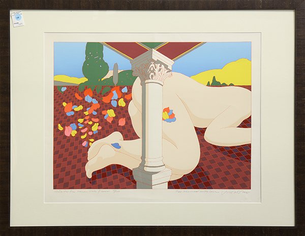 Milton Glaser print: Milton Glaser (American, 1929) "Muse on the Museum Hall Floor," serigraph, pencil signed lower right, edition 93/100, overall (framed): 28"h x 36"w