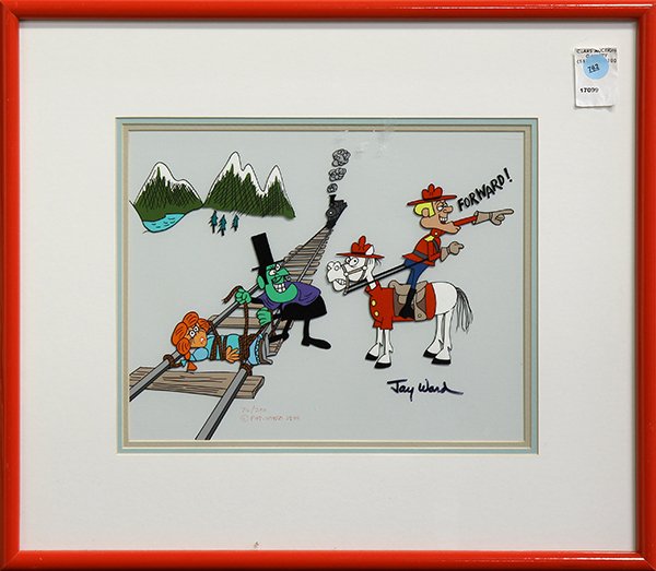 Bugs Bunny, Mickey Mouse, and Fred Flinstone Sericels: (lot of 8) Warner Brothers, Hanna-Barbera, and Walt Disney Animation Sericels and Production Cels including; Tied Up on the Tracks by Jay Ward; "The Nifty Nineties," 1992; "It's a Wonderful Stone Age