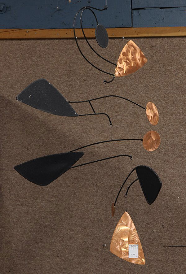 Mobile, Manner of Alexander Calder: Manner of Alexander Calder (American, 1898-1976), Untitled, 2000, mixed media kinetic mobile sculpture, signed indistinctly and dated, overall: 36"h x 31.5"w x 31.5"d. Provenance: Locus Science Fictio