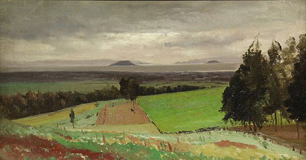 Painting, William Keith: William Keith (American, 1838-1911), "View from Piedmont Hills," oil on canvas, unsigned, canvas: 15.75"h x 29"w. Provenance: Reverend Joseph Worcester (San Francisco, CA) to his niece (Anna Worcester