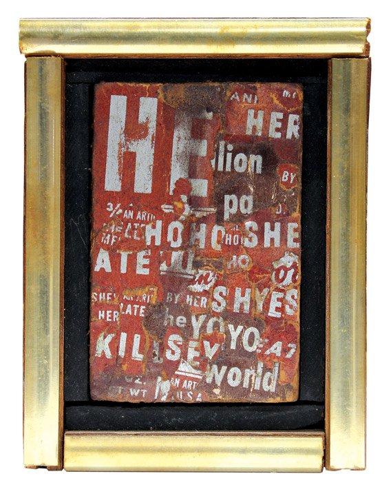 Painting, Al (Alfred Earl) Hansen: Al (Alfred Earl) Hansen (American, 1927-1995), "Lion Sex," 1964, collage on panel, signed, titled and dated verso, panel: 2.75"h x 1.75"w, overall (with frame): 3.5"h x 2.75"w. Provenance: From the co