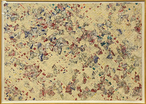 Mixed media by Neda Al-Hilali: Neda Al-Hilali (American, b.1938), Untitled, 1982, mixed media, signed and dated lower right, sight: 34.75''h x 41.25''w, overall (with frame): 39.75''h x 46.25''w. Provenance: Collection of Bruce Way