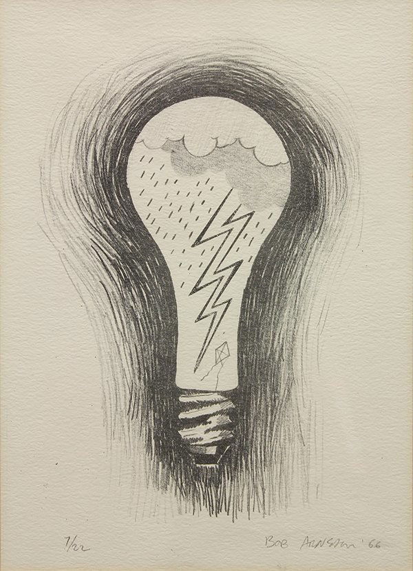 Print by Robert Arneson: Robert Arneson (American, 1930-1992), Untitled (Light Bulb), 1966, lithograph, pencil signed and dated lower right, edition 7/22, image: 9.5"h x 7"w, overall (framed): 16.5"h x 12.75"w