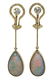 Pair of opal, diamond and 14k yellow gold drop earrings