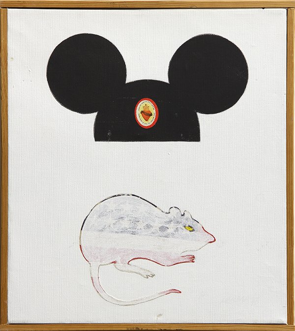 Paintings by Jose Ramon Lerma: (lot of 2) Jose Ramon Lerma (American, b. 1930), ''CIA Out of my USA'' (1990) and ''Shot out of Disneyland'' (1990) 1954, oils on canvas, each signed, titled and dated verso, overall (each with frame)