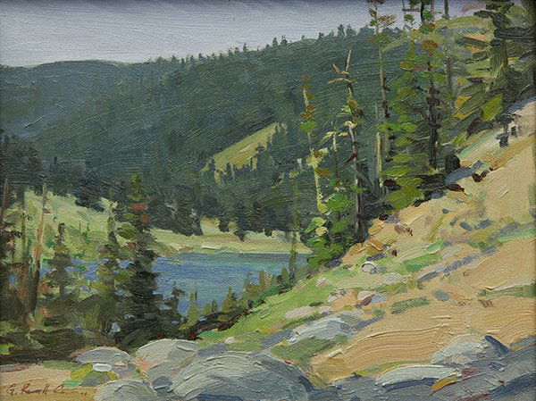 Painting, G. Russel Case: G. Russell Case (American, b. 1966), "Mt. Lake," 2001, oil on canvas, signed lower left, titled and dated verso, canvas: 9"h x 12"w, overall (with frame): 14"h x 17"w