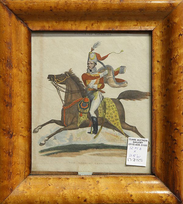 Print, Battle of Waterloo The Earl of Unbridge: British School (19th c.), "Battle of Waterloo; The Earl of Unbridge," 1826, hand-painted engraving, published by Thomas Kelly, London, overall (framed): 12.75"h x 11.5"w