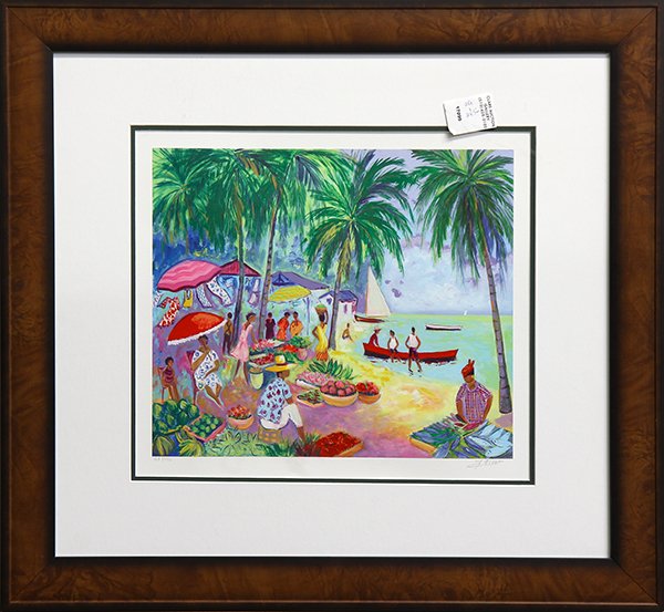 Print, Jean Claude Picot: Jean Claude Picot (French, b. 1933), "Petite Marche a Ste. Anne," serigraph, pencil signed lower right, edition 168/450, overall (framed): 23"h x 24.5"w