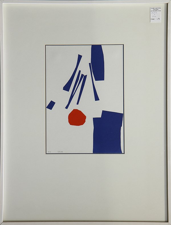 Prints, Gerardo Rueda: Gerardo Rueda (Spanish, 1926-1996), Untitled (Two Circles and a Square) and Untitled (Abstract in Blue and Red), circa 1964, color lithographs, both signed, one dated, largest overall (both framed): 2