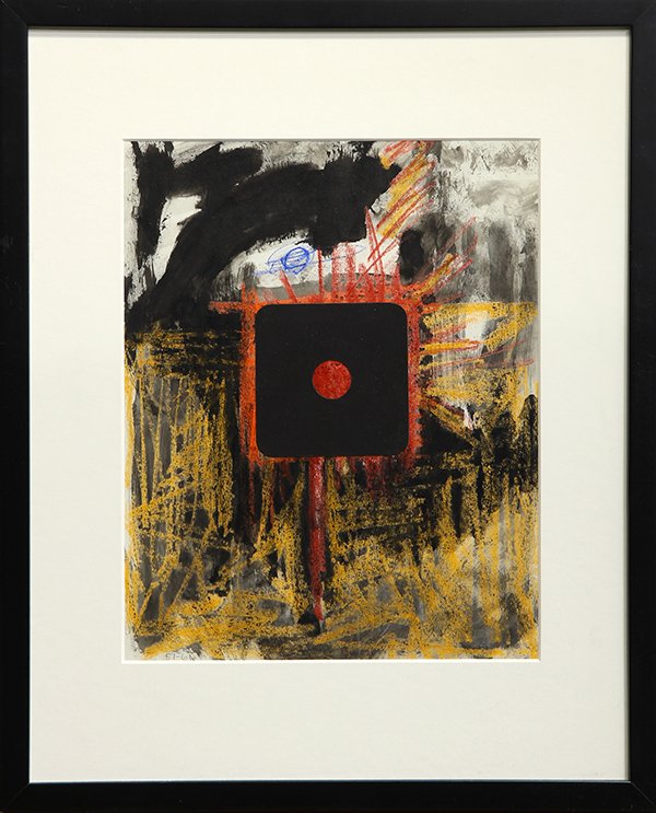 Works by Jose Ramon Lerma: (lot of 2) Jose Ramon Lerma (American, b. 1930), "The Idol," 1966, collage, signed titled and dated verso, and Untitled (Abstract), mixed media on paper, unsigned, overalls each (framed): 21.25"h x 17