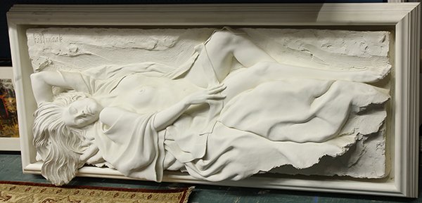 Sculpture, Bill Mack: Bill Mack (American, b. 1949), Untitled (Nude in Repose), bonded sand wall relief sculpture, signed upper left, edition 37/50, overall: 35"h x 78"w x 10"d
