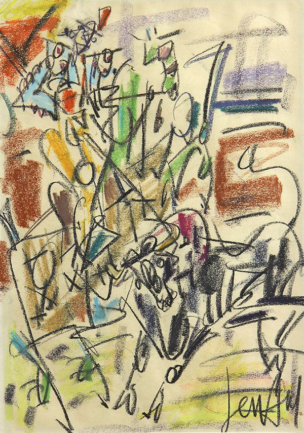 Drawing by Gen Paul: Gen Paul (French, 1895-1975), The Pique, crayon and pastel on paper, signed lower right, sight: 17"h x 11.75"w, overall (framed): 24.25"h x 18.5"w. Note: Claude Robert Commissaire-priseur, Paris, Fran