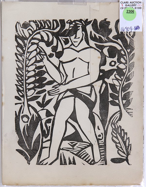 Print by André Derain: André Derain (French, 1880–1954), Plate (folio 8) from L'Enchanteur Pourrissant, 1909, woodcut, from an illustrated book with thirty-two woodcuts, image: 8"h x 7"w, sheet: 10.255"h x 8"w. Provenanc
