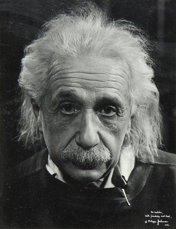 Photograph, Philippe Halsman, Einstein: Philippe Halsman (American/Latvian, 1906-1979), "Albert Einstein," 1947, printed circa 1972, gelatin silver print, signed and dated lower right and dedicated "For Laddie with friendship and love, Phil