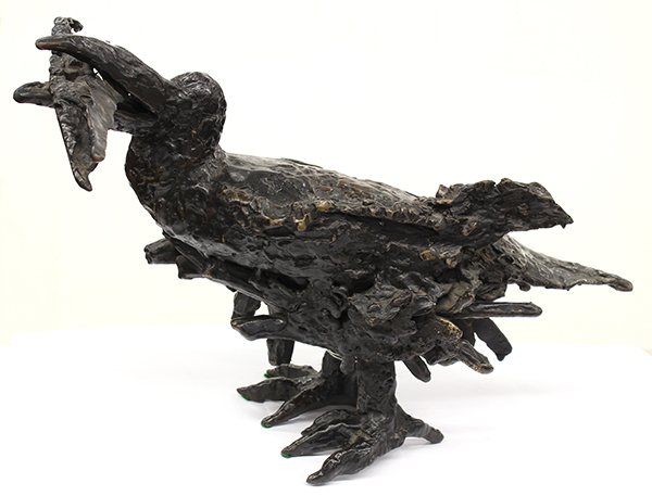 Bronze Sculpture by Ilana Goor: Ilana Goor (American/Israeli, b. 1936), Comorant, bronze sculpture, signed verso, overall:12.25"h x 17"w x 11.75"d. Provenance: Estate of Elliot Eisner (Stanford, CA). Dr. Eisner was a professor of ar