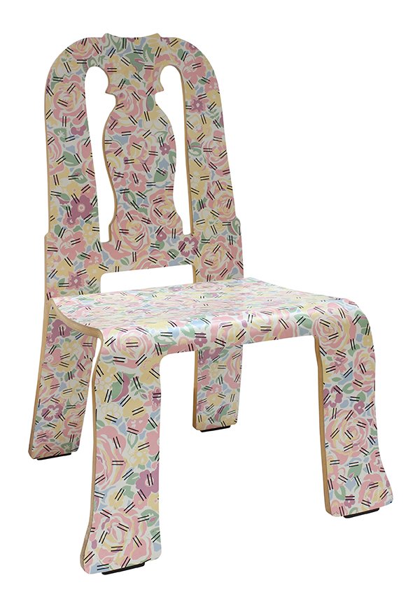 Robert Venturi (American: Robert Venturi (American, 1925-) for Knoll International "Chippendale" chair, circa 1984, executed in laminate over plywood, in the "Grandmother" pattern designed by Denise Scott Brown, the pierced ba