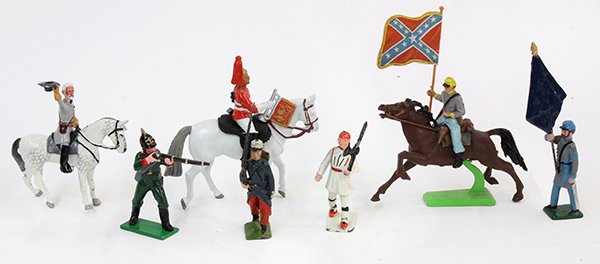 (lot of approximately 60) Collection of painted lead: (lot of approximately 60) Collection of painted lead soldiers, mostly European, including officers on horseback, infantry, etc. largest: 4"h (paint losses)
