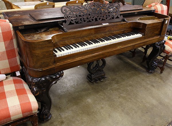 Steinway rosewood square grand piano circa 1877: Steinway rosewood square grand piano circa 1877, serial number 37471, having a rosewood case and rising on carved cabriole legs, 38"h x 81"w x 32"d