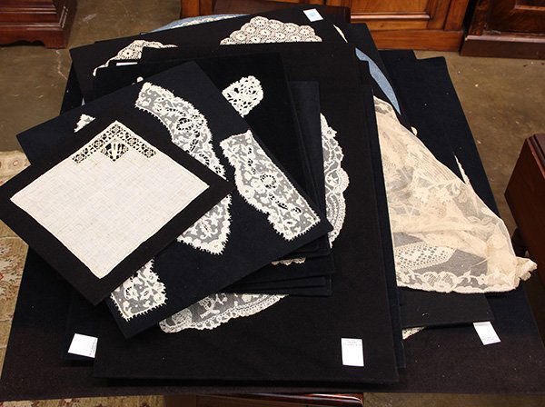 (lot of 24) Victrian lace doilies mounted felt boards: (lot of 24) Victrian lace doilies mounted felt boards