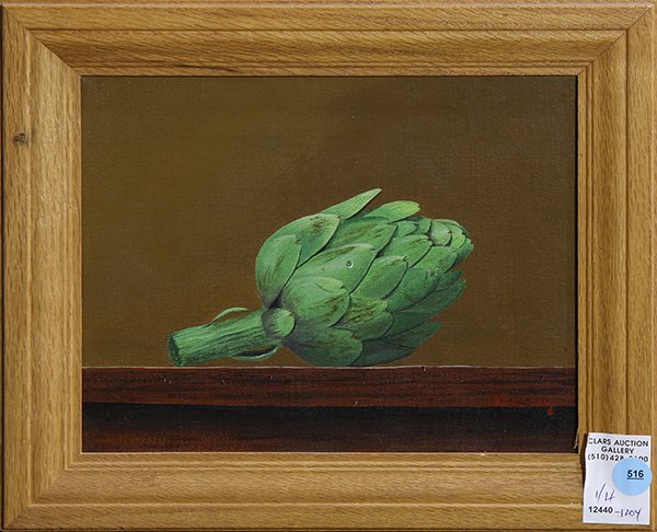 Paintings, Still Lifes with Lemon, Apples, Radishes: (lot of 4) Still Lifes with Lemon, Apples, Radishes, and Artichoke, oils on canvas, each signed, overalls each (three framed): 10.5"h x 12.5"w