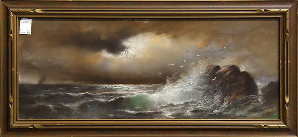Pastel, Storm at Sea: California School (20th century), Storm at Sea, pastel, unsigned, overall (with frame): 15.75"h x 33.5"w