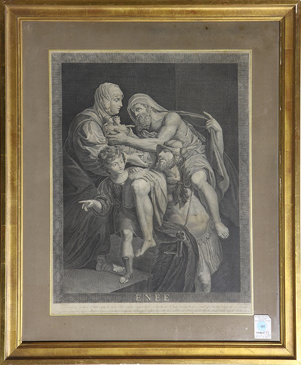 Print, Enee, 18th century: Continental School (18th century), "Enee," engraving, overall (framed): 27.25"h x 22.5"w