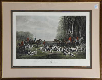 Print by Thomas Goff Lupton: Thomas Goff Lupton (1791-1873), "The Meet at Blagdon," hand-colored engraving after a painting by J.W. Snow, Newcastle, overall (framed): 33"h x 41.55"w