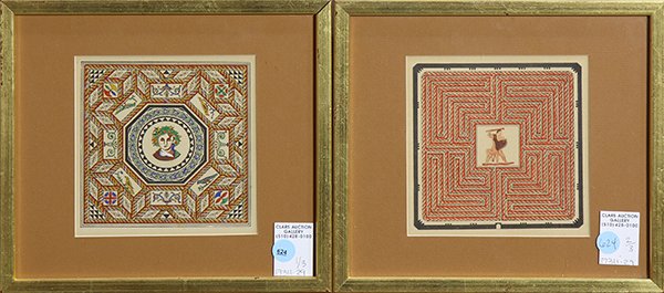 Works on Paper, Greco-Roman Vignettes: (lot of 3) Continental School (20th century), Greco-Roman Vignettes, ink and oil on paper, overall (framed/each): 9.75"h x 10.75"w. Provenance: Laddie Delaplane, wife of Stanton Delaplane of the San F