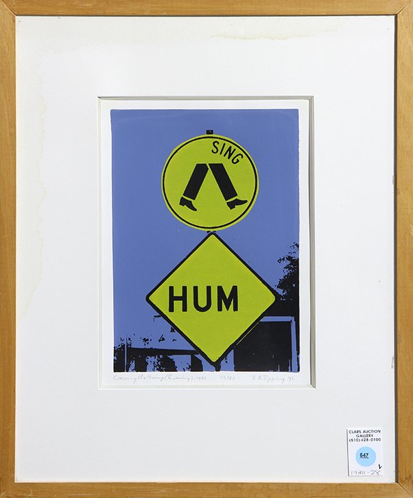 Print, Crossing the Hum: R.K. Tipping (American, 20th c.), "Crossing the Hum (Evening), 1992, serigraph, pencil signed lower right and dated, titled lower left, overall (framed): 18.75"h x 15.5"w. Provenance: Laddie Delaplane