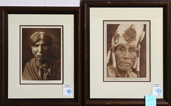 Photogravures by Edward Sheriff Curtis: (lot of 2) Edward Sheriff Curtis (American, 1868-1952), "Joseph Head - Pima," photogravure on rice paper, from E.S. Curtis photograph from 1901, Edward Sheriff Curtis (American, 1868-1952), "A Klamath