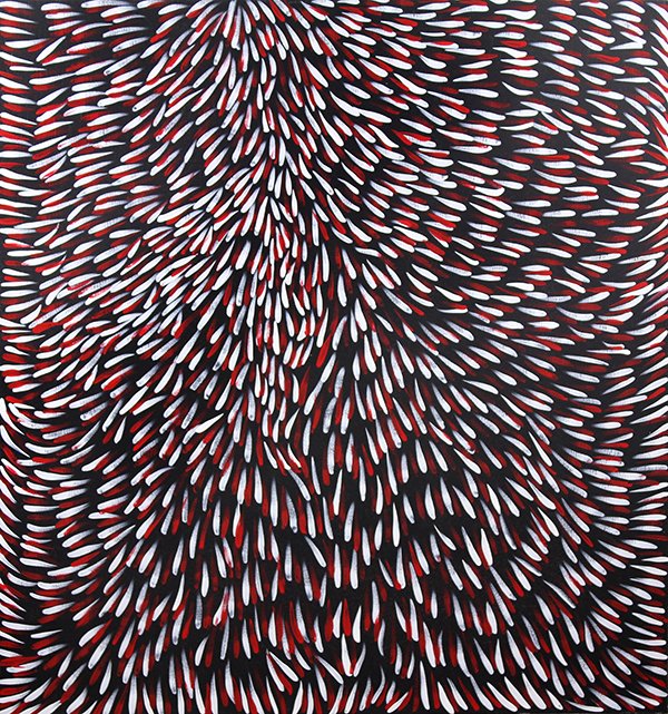 Painting, Petyarre Gloria Tamerre: Petyarre Gloria Tamerre (Aborigine, b. 1938), Untitled (Feather Pattern), acrylic on canvas, signed verso, canvas (unfrmed): 37.5"h x 35"w
