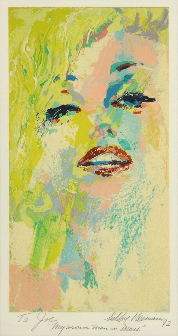 Print by LeRoy Neiman: LeRoy Neiman (American, 1921-2012), "Marilyn Monroe," 1992, serigraph, pencil signed and dated lower right, dedicated "To Joe My Main Man in Mass," lower center margin, image: 16"h x 8.5"w, overall (f
