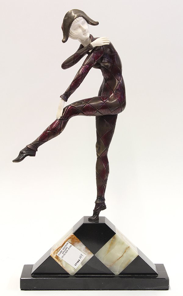 Sculpture, André Gilbert: André Gilbert (French, 20th century), Harlequin, patinated bronze sculpture, signed top base, overall (with base): 20"h x 10.75"w x 5"d